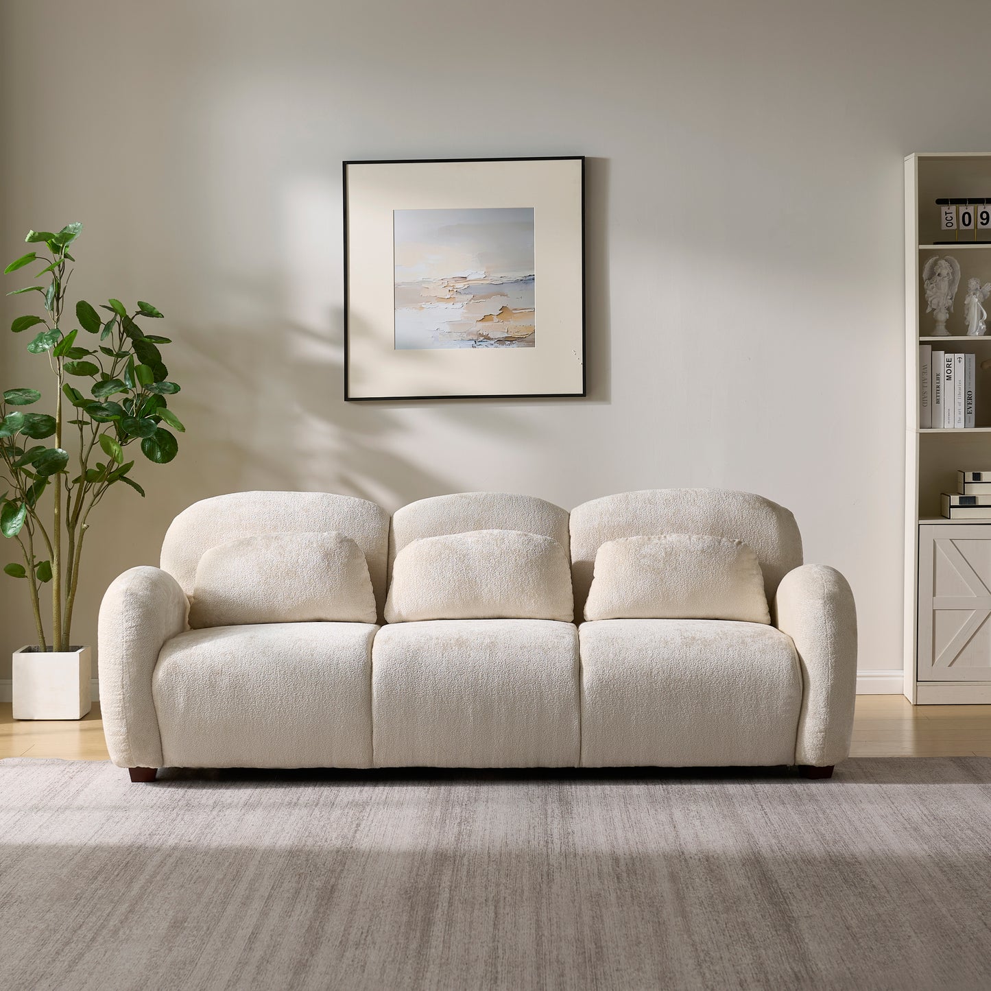 78 in. Modern 3-Seater Boucle Sofa with 3 Pillows – Beige Upholstered Couch for Bedroom, Office & Apartment