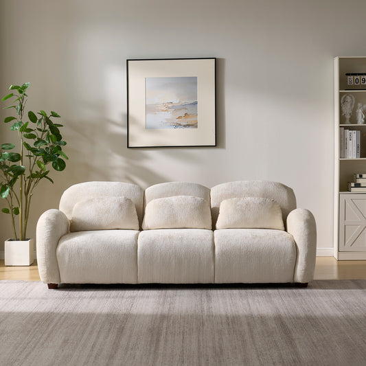 78 in. Modern 3-Seater Boucle Sofa with 3 Pillows – Beige Upholstered Couch for Bedroom, Office & Apartment