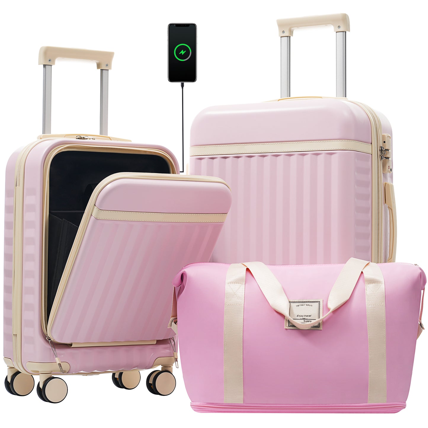 Front Opening Hardside Luggage Set with USB Port, TSA Lock & Spinner Wheels