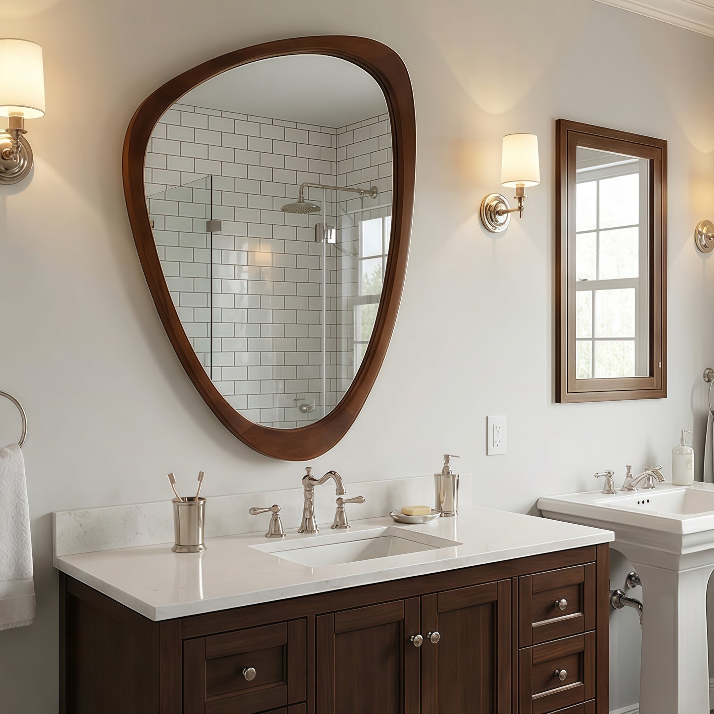 Irregular Solid Wood Wall Mirror – 20" x 30" Decorative Asymmetrical Mirror for Bathroom, Bedroom & Entryway