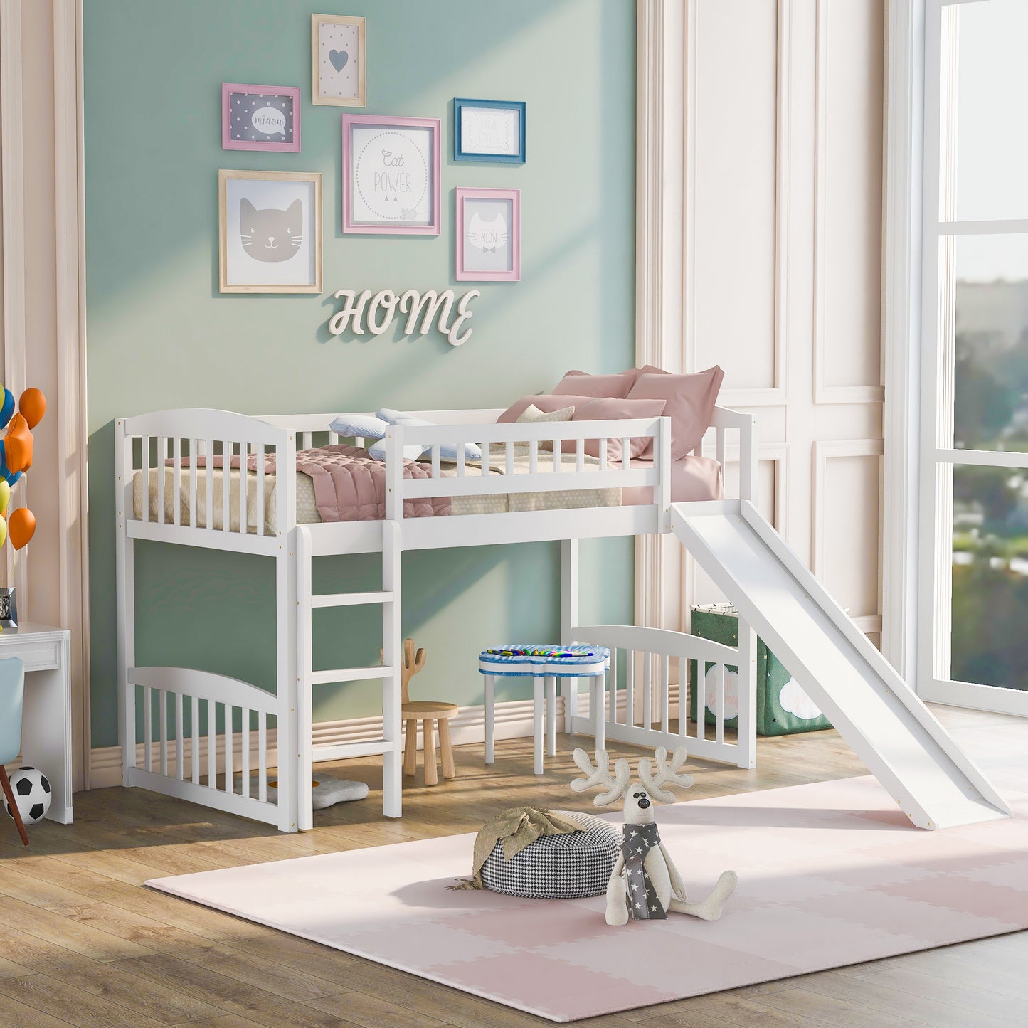 Twin size Loft Bed with Slide and Ladder