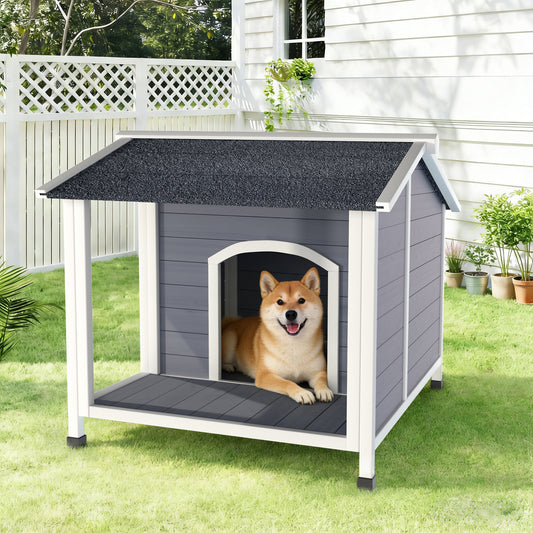 Outdoor Wooden Dog House – Weatherproof Dog Shelter with Asphalt Roof, Raised Floor & Easy Assembly for Small to Medium Dogs