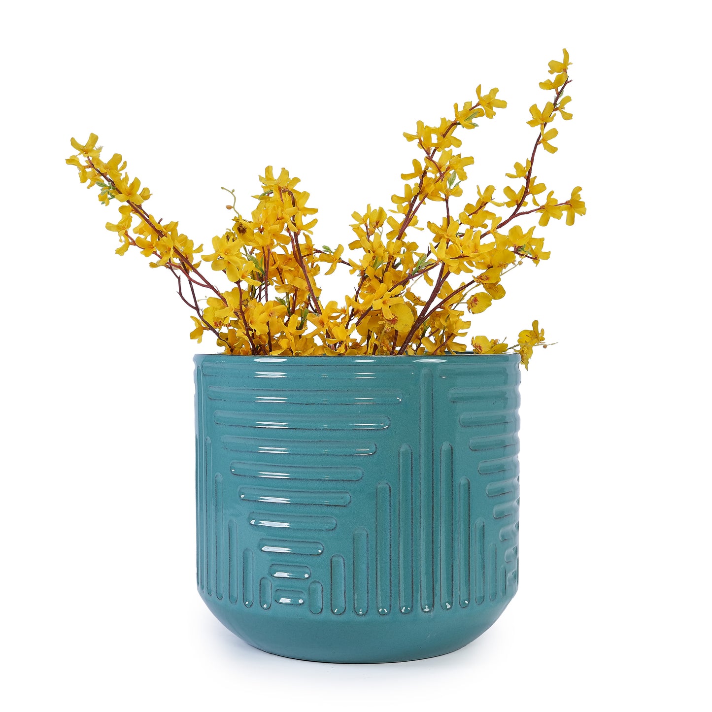Modern Round Ceramic Planter with Drainage Holes for Indoor & Outdoor Use