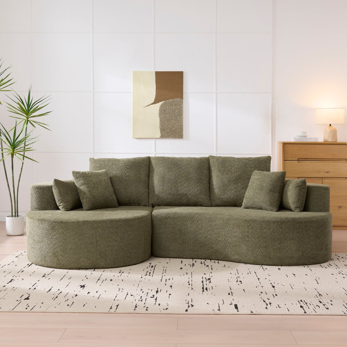 106" Curved Boucle Cloud Sectional Sofa with Chaise Lounge – 2-Piece Upholstered Couch with Pillows for Living Room