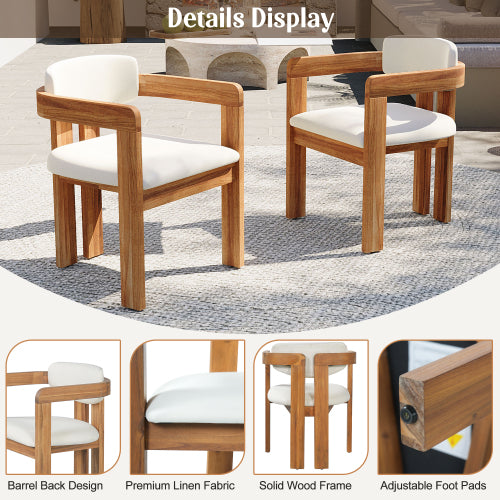 Set of 2 Acacia Wood Outdoor Armchairs with Cushions, Beige or Gray