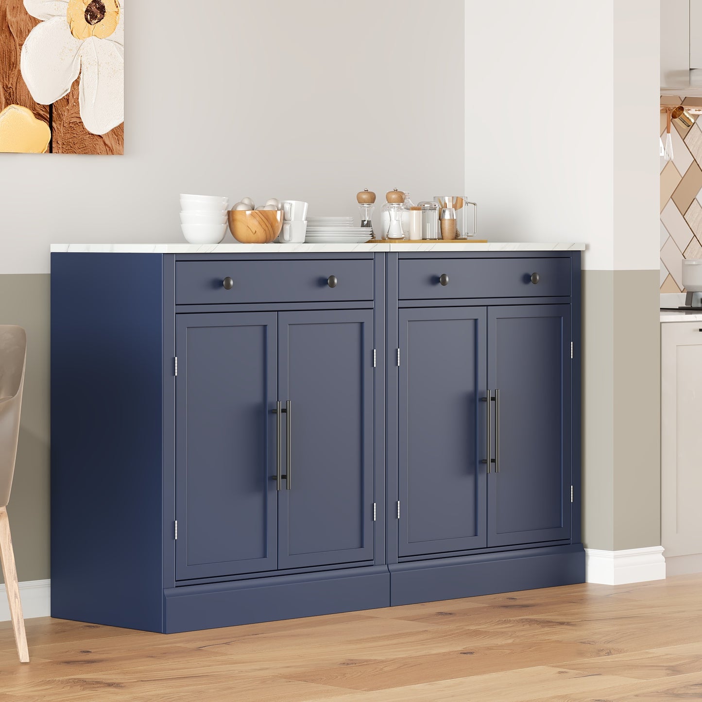 Modern Freestanding Kitchen Pantry, Buffet Food Storage, Coffee Bar Cabinet with Drawer,set of 2