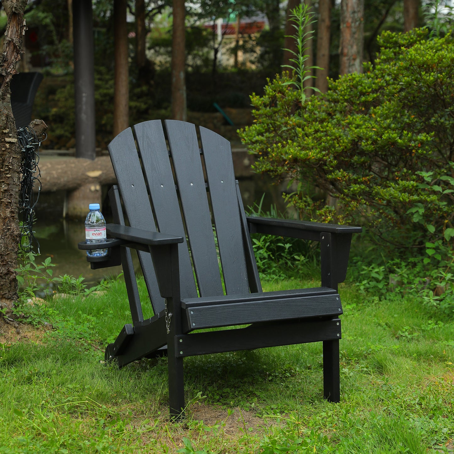 HDPE Folding Adirondack Chair with Dual Cup Holder - Composite Adirondack Chair with Wood Texture