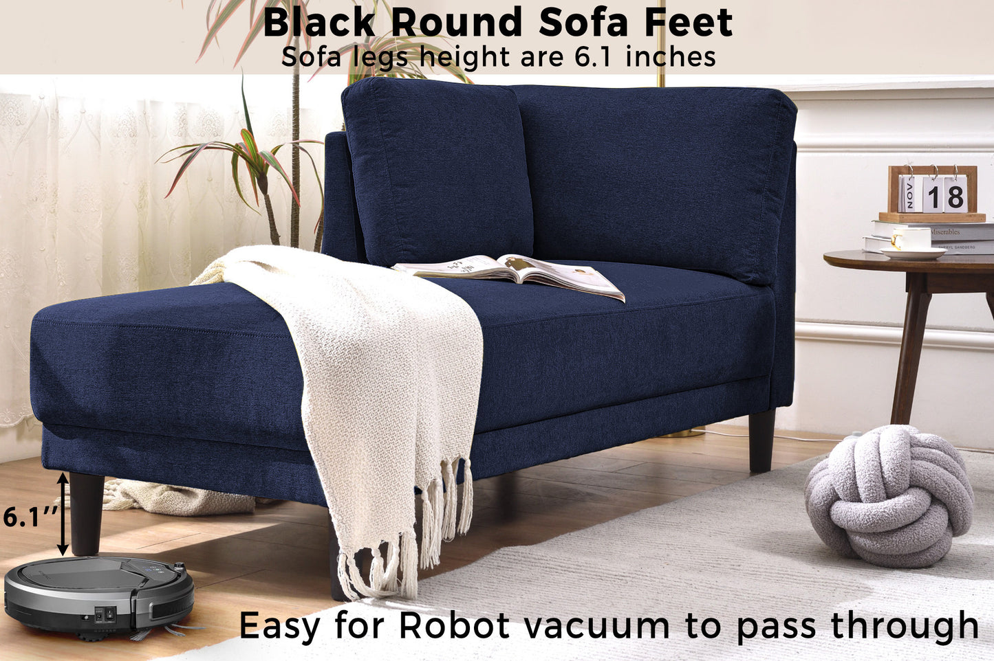 65" Mid-Century Modern Fabric Corner Lounge Chair, Upholstered Indoor Chaise Lounge for Bedroom,Office,Small Living Room & Apartment