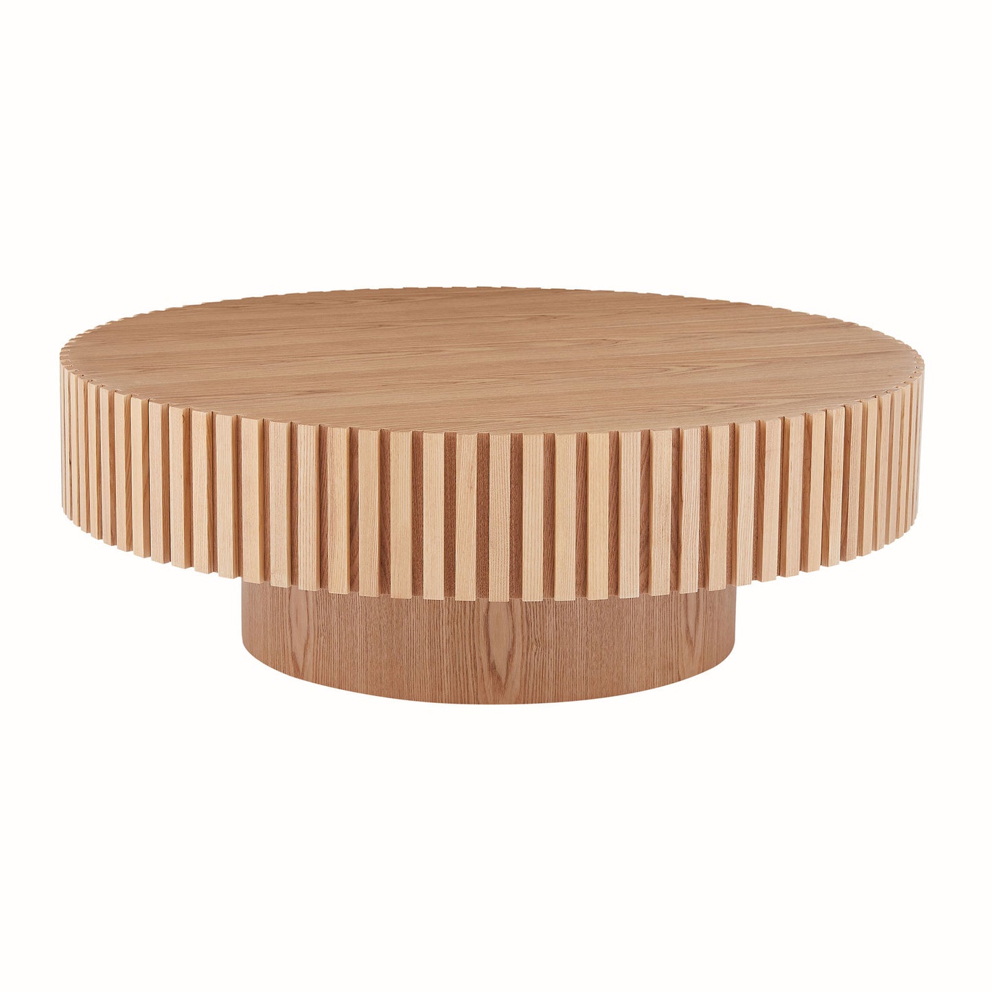31.49'' Round Wood Coffee Table for Living Room, Modern Handcraft Drum Coffee Table, Circle Wooden Coffee Table for Small Space Apartment ASH.