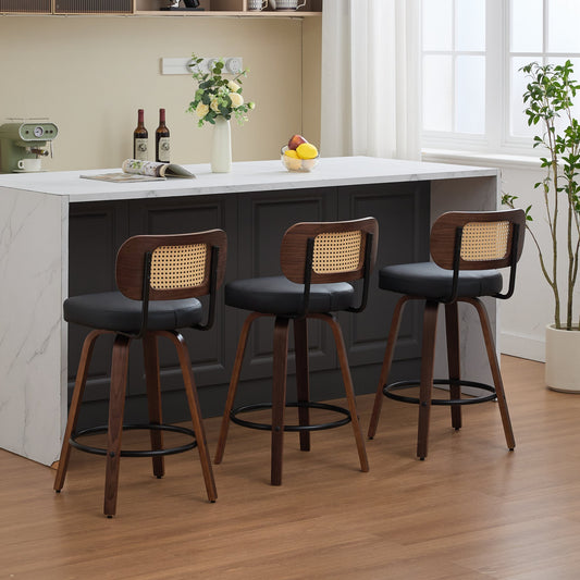 Bar Stools Set of 3 Multiple Color Options PU Leather Mid-Century Modern with Swivel Function, Available in Set Of 3 and Set Of 2 for Dining Room or Kitchen Seating