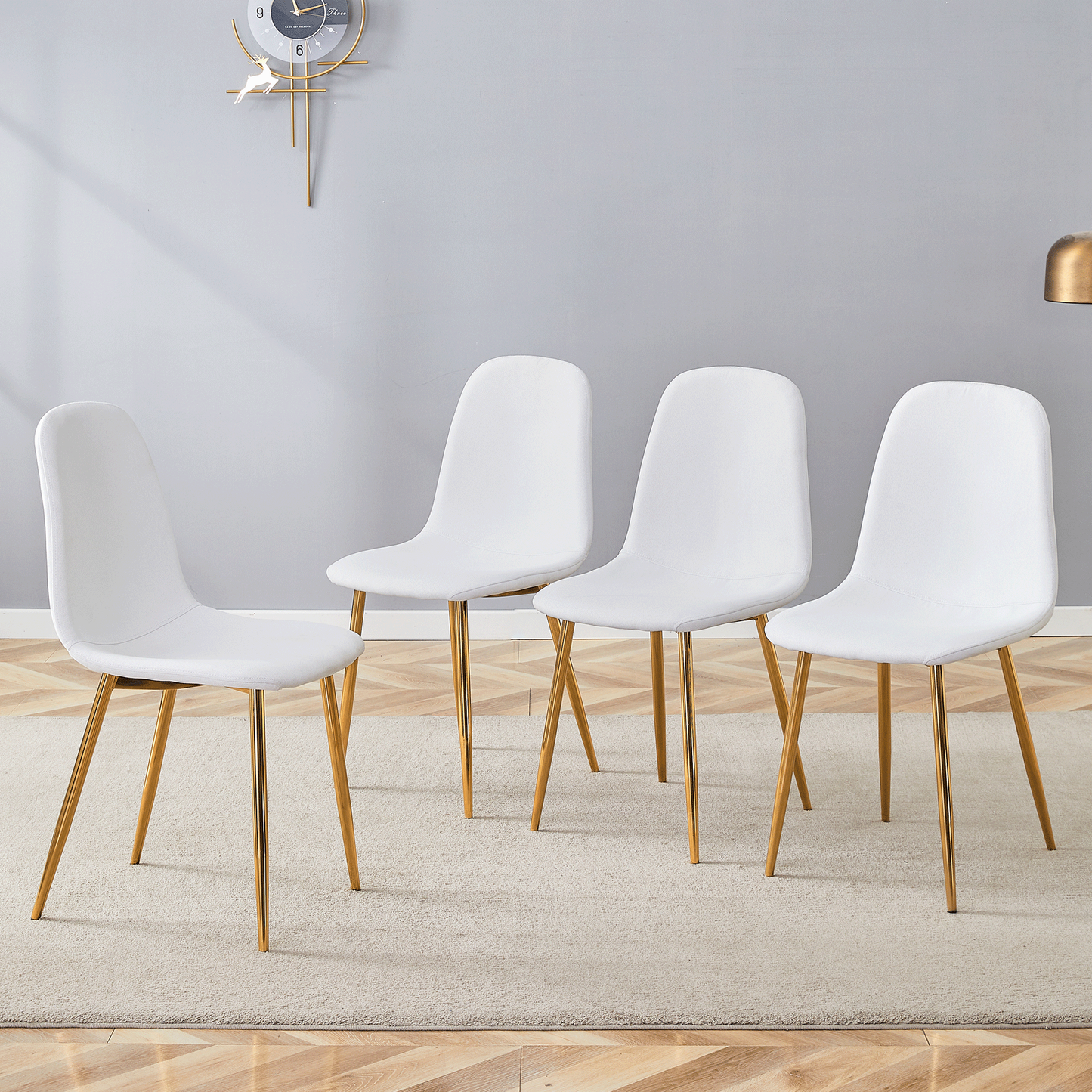 Modern Dining Chairs Set of 4 – Linen Cotton Upholstered Chairs with Metal Legs, High Resilience Seating