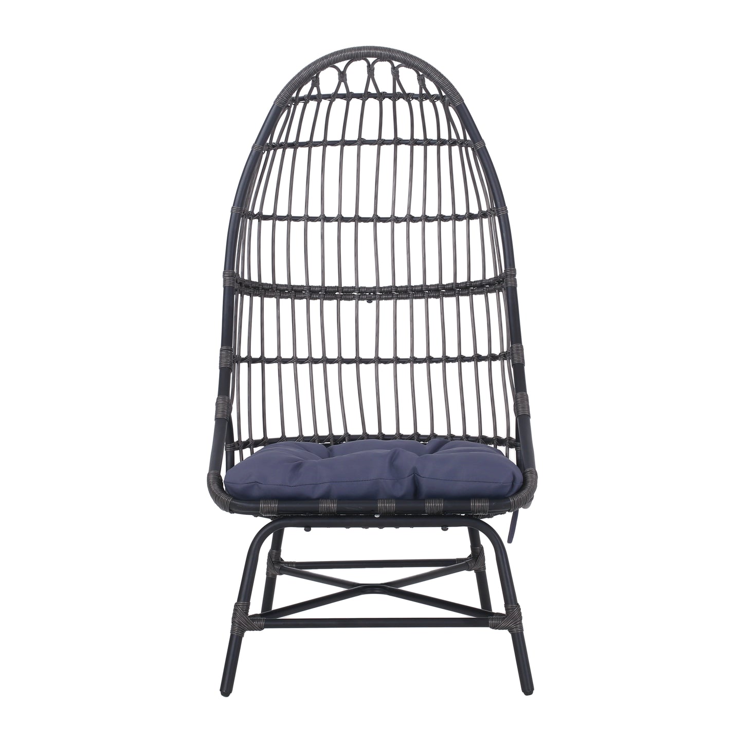 ELON Cocoon Chair Basket Shape Gray Faux Rattan Iron 53.00 in. H