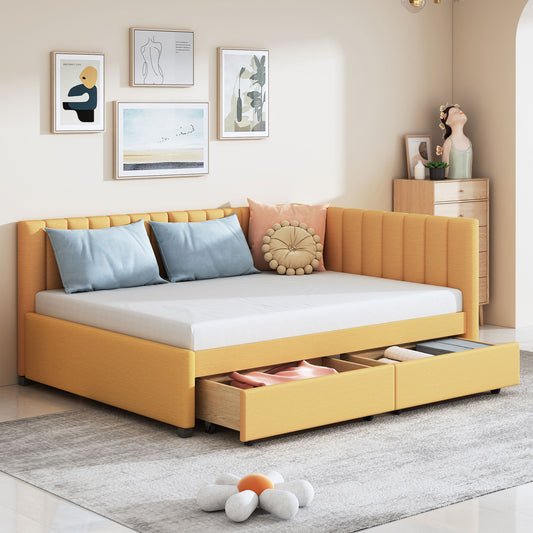 Daybed Full Multiple Colors Linen Upholstered with Drawers and Storage for Bedroom and Guest Room