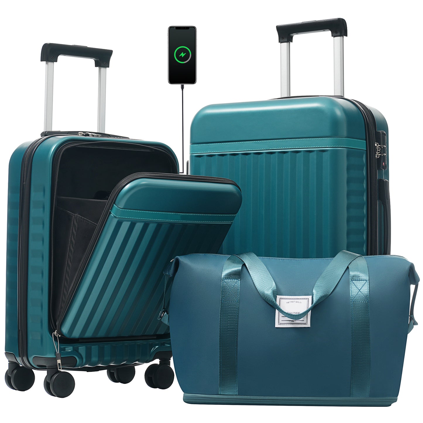 Front Opening Hardside Luggage Set with USB Port, TSA Lock & Spinner Wheels