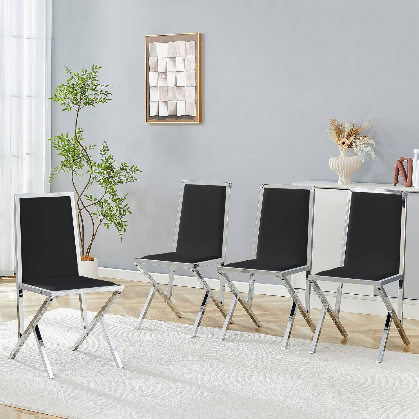 Modern PU Leather Dining Chair – Ergonomic Upholstered Chair with Metal Frame, Luxury Kitchen & Dining Seating