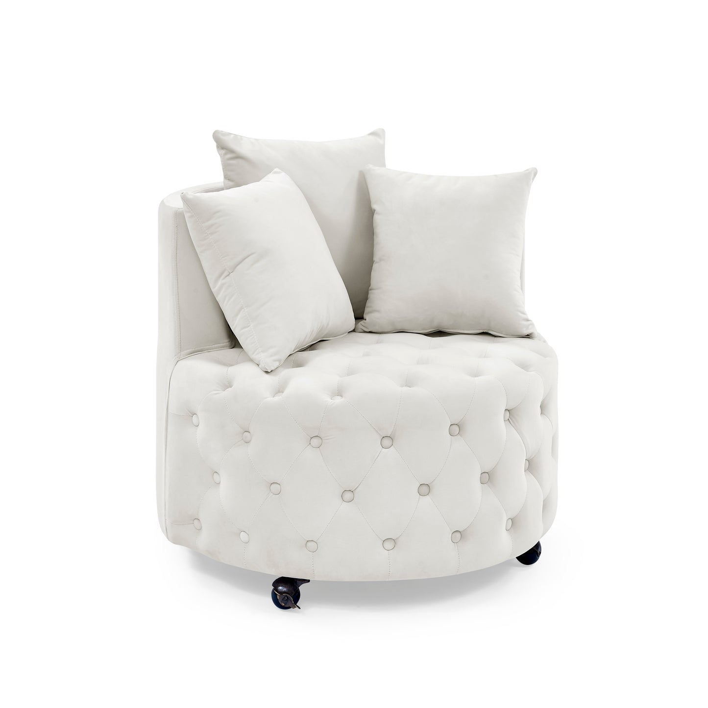 Modern Glam Velvet Upholstered Swivel Chair with Button Tufted Design, Movable Wheels and
