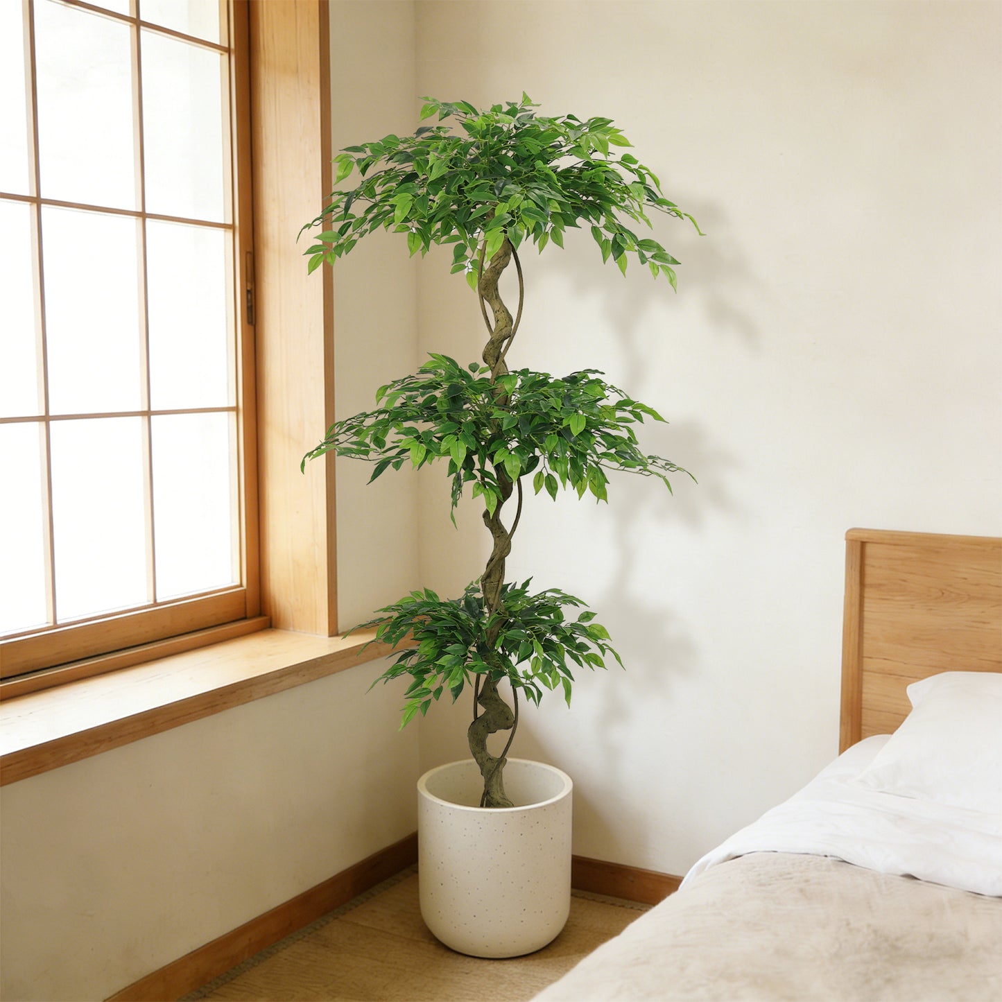 Artificial Ficus Tree, Lifelike Faux Banyan Tree with Pot for Home, Office Patio Decor, 1pc/set