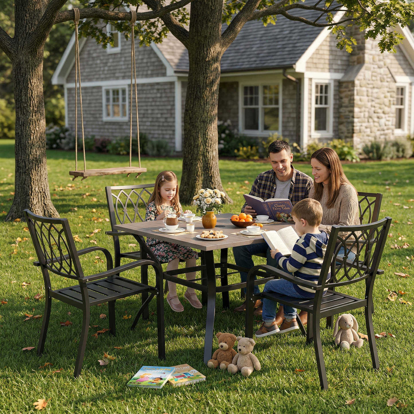 5‑Piece Outdoor Patio Dining Set, 4 Metal Chairs (350 lbs Capacity) +