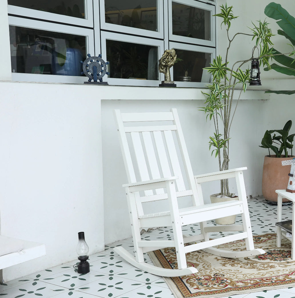 Oversized Rocking Chair with Wood-Texture, Outdoor Rocking Chair for Adults, All Weather