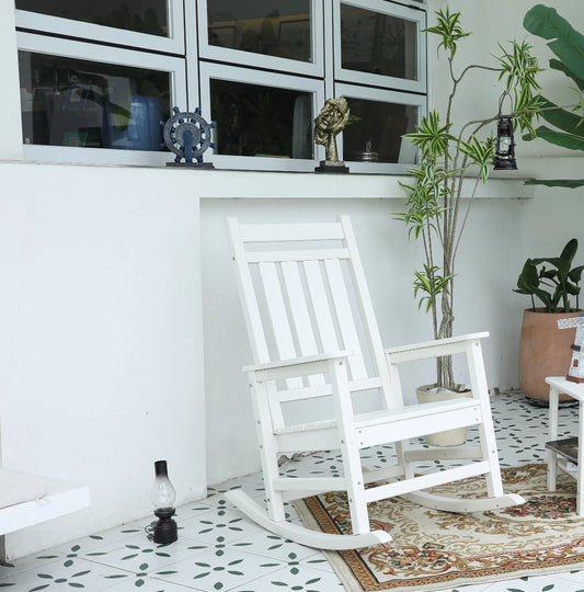 Oversized Rocking Chair with Wood-Texture, Outdoor Rocking Chair for Adults, All Weather