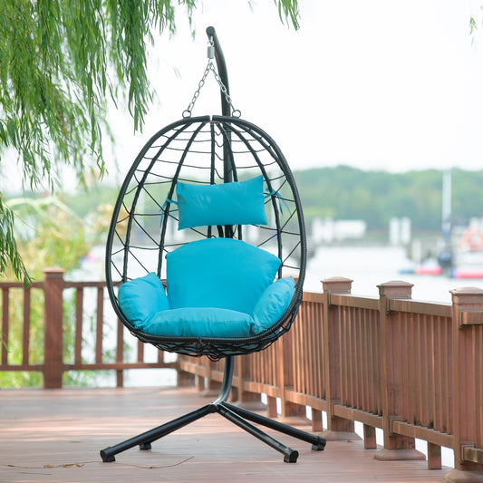 Planter 77-Inch Rattan and Metal Light Blue for Indoor, Outdoor or Decorative Plant Display