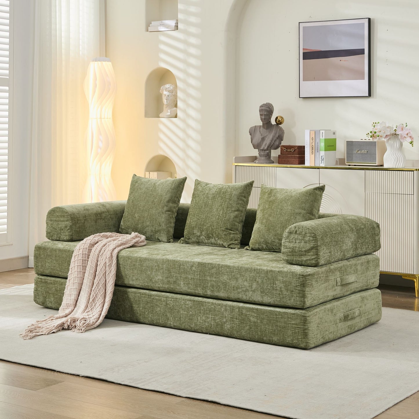 Comfy Convertible Folding Mattress Couch, Floor Sofa Bed, Chenille Floor Sofa with Armrest, Floor