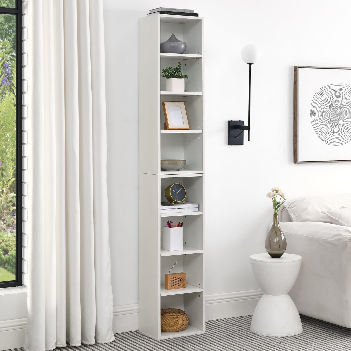 8-Tier Media Tower Rack, CD DVD Slim Storage Cabinet with Adjustable Shelves