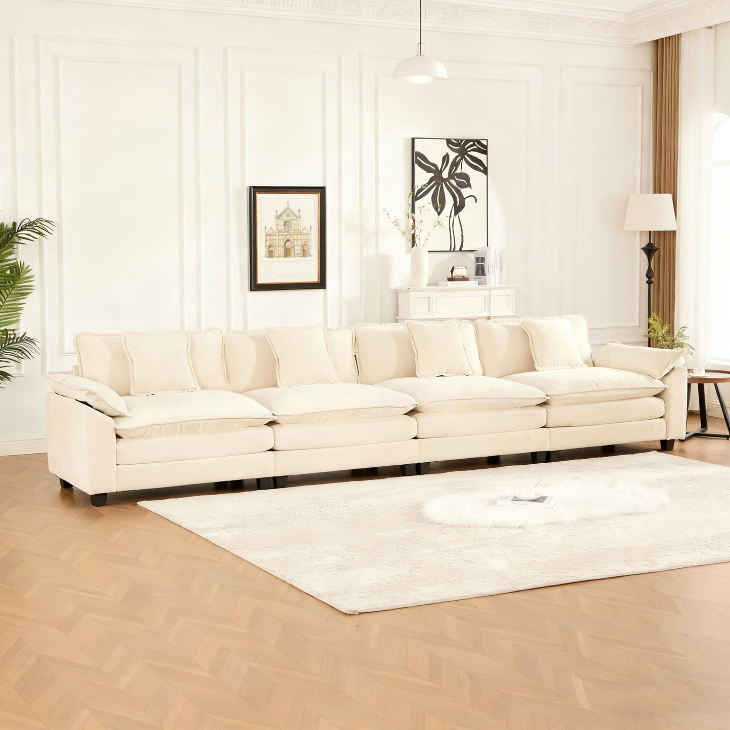 Modern Sectional Couch with Double Layer Upholstered Seat Cushion, Breathable Chenille Fabric (Ott
