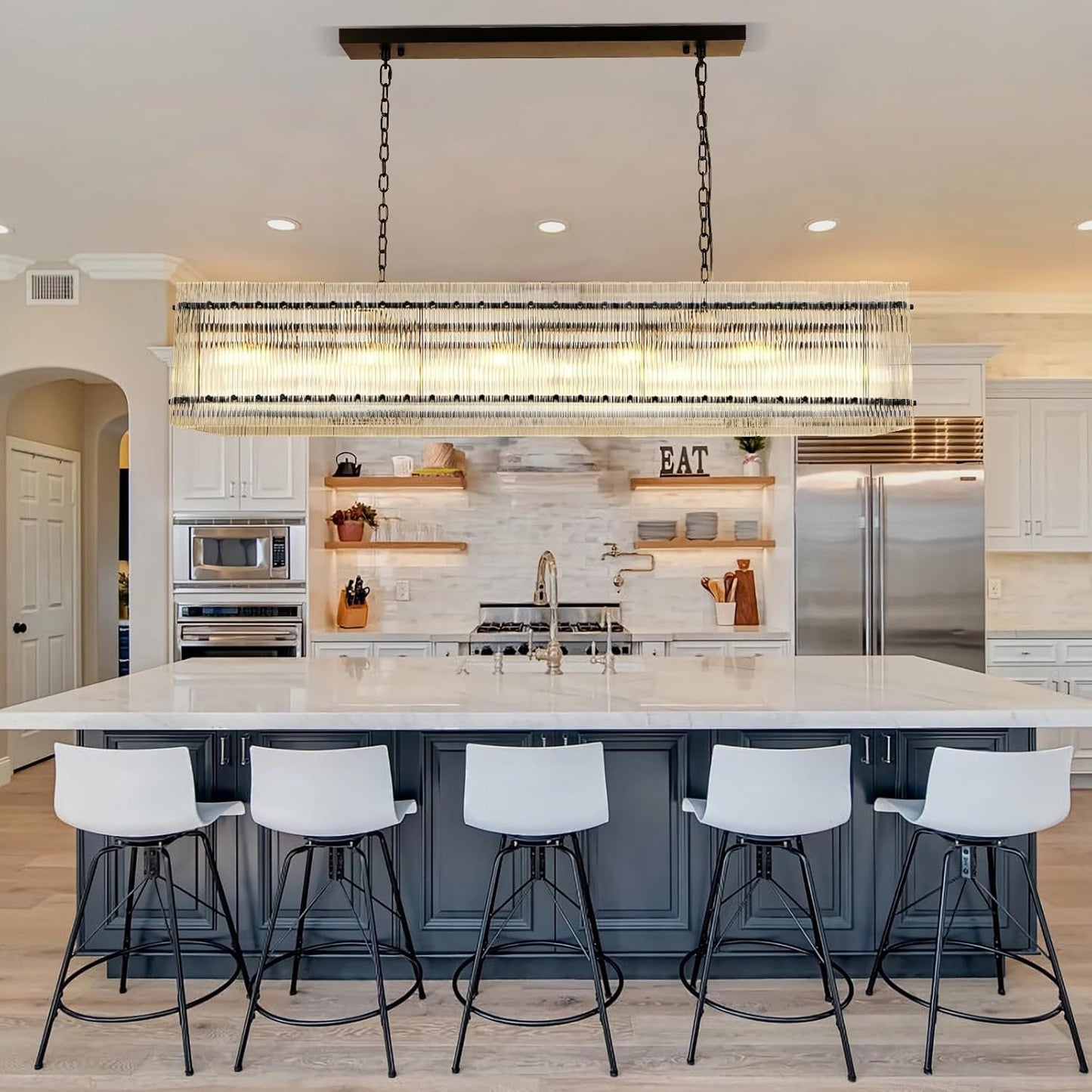 Modern Rectangular Crystal Glass Chandelier, 10-Lights Contemporary Pendant Ceiling Light