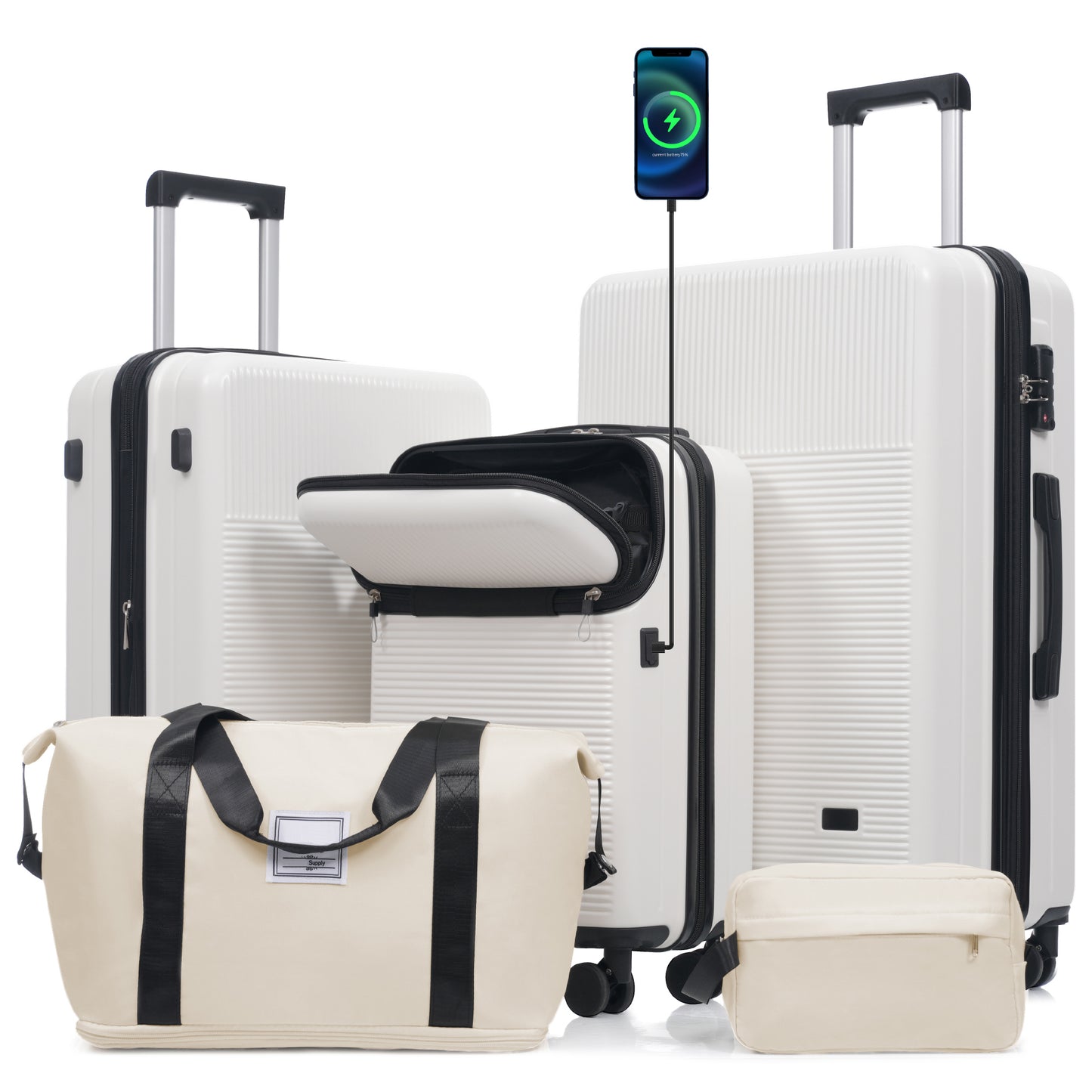 Luggage Sets 5 Piece with Half-opening, Hardside Suitcase Set, Double Spinner