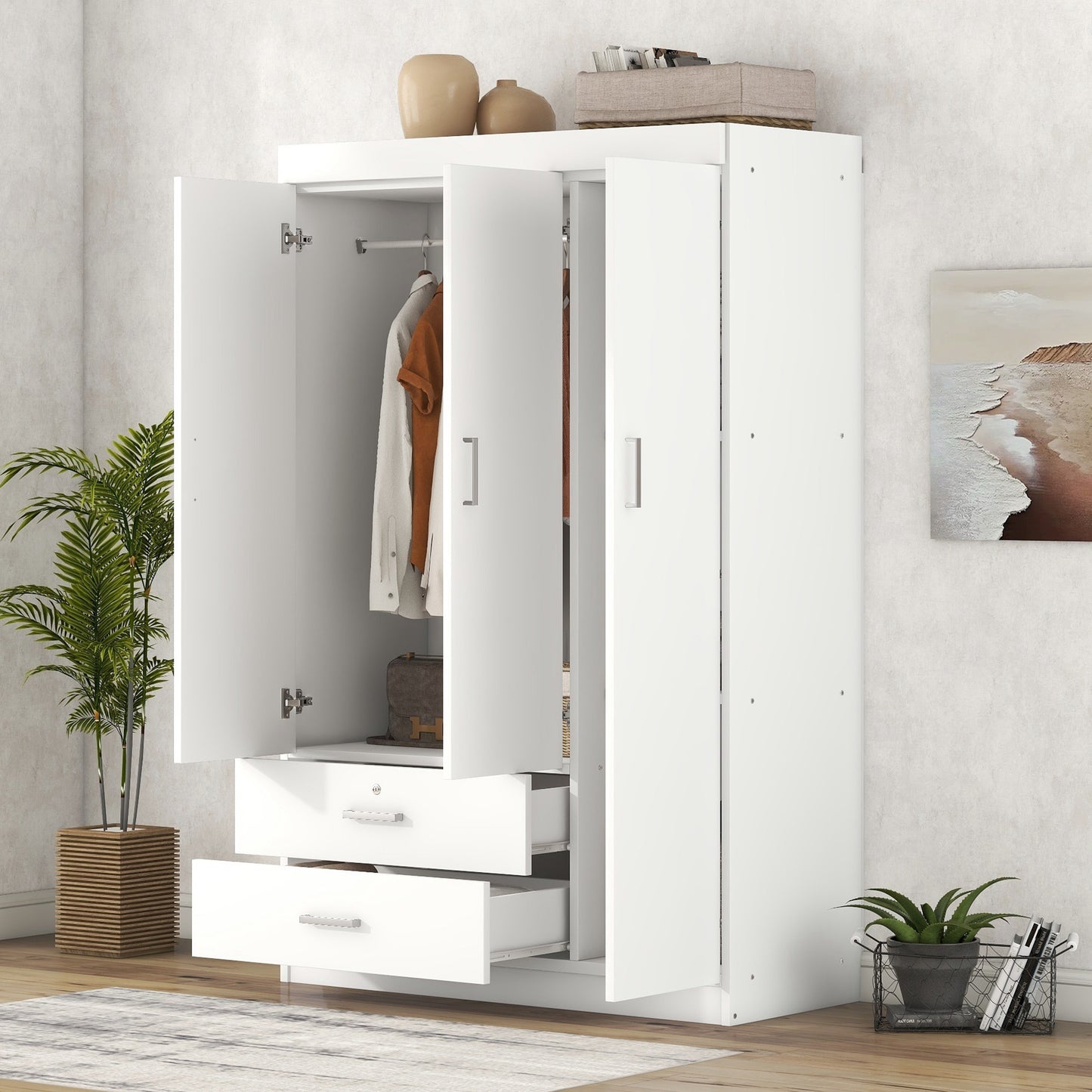 3-Door Wardrobe with 2 Drawers