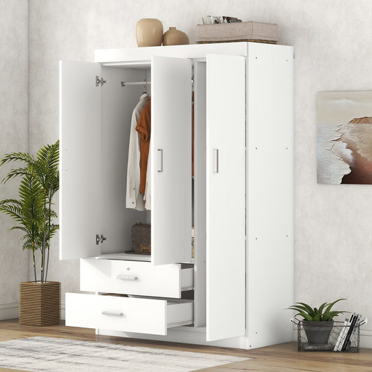 3-Door Wardrobe Cabinet, MDF with Two Storage Drawers, Wardrobe Storage, and Cabinets for Bedroom Storage