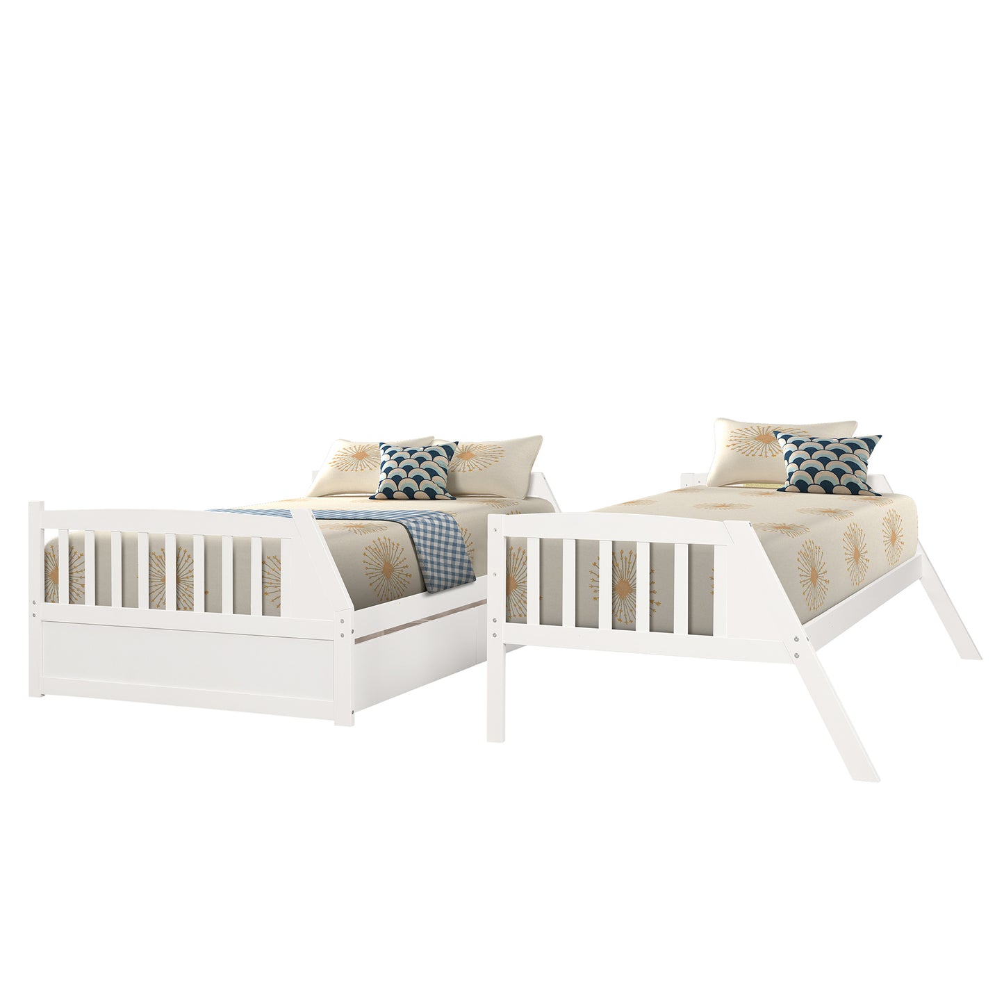 Solid Wood Twin Over Full Bunk Bed with Two Storage Drawers, White