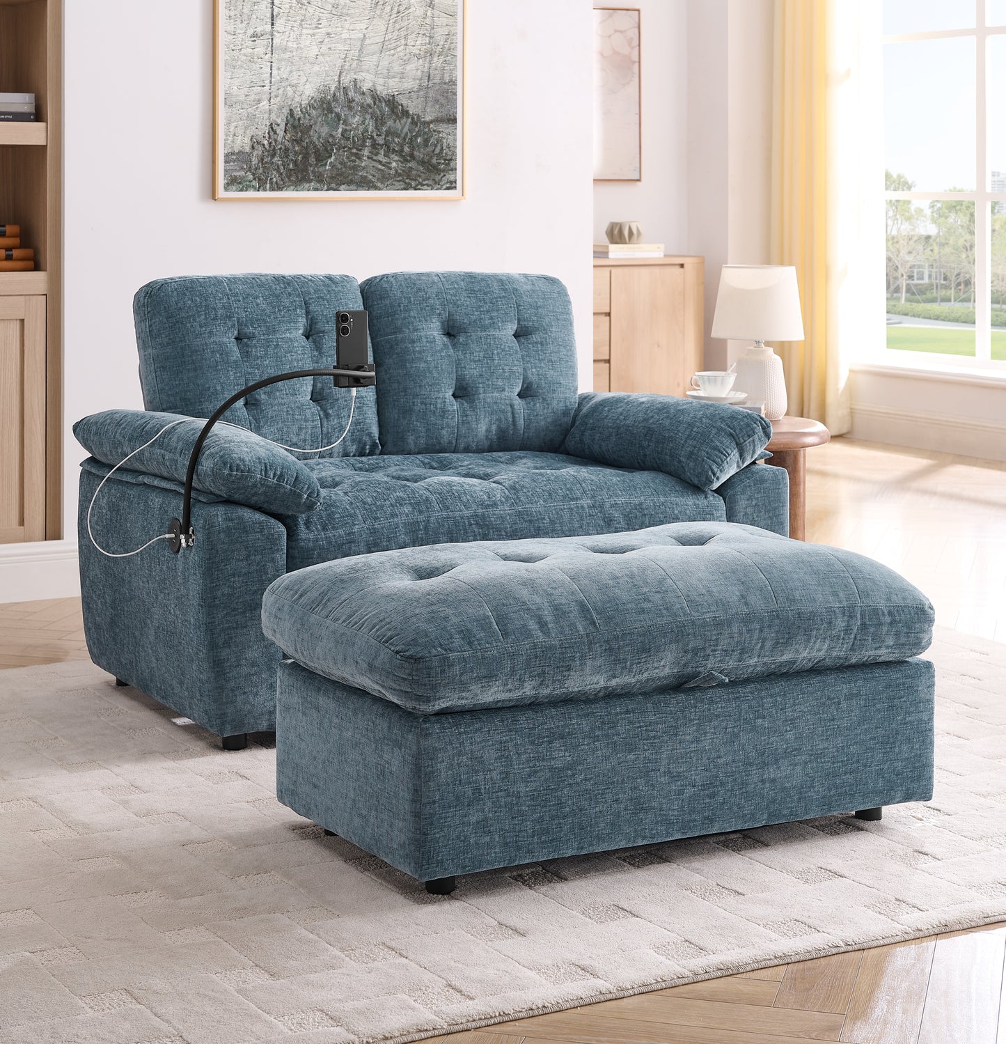 Leisure sofa chair, Double sofa recliner, with manually adjustable backrest, soft padded armrests