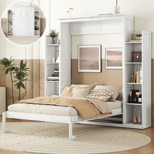 Murphy Wall Bed, Full Size, Solid Wood and MDF with Shelves and LED/Light Feature for Bedroom or Home Office