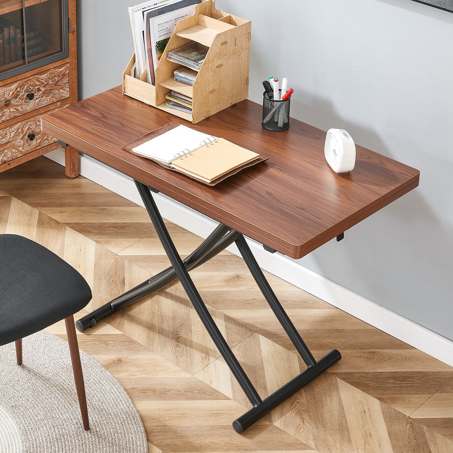 Modern Lift Top Coffee Table – Multifunctional Adjustable Table with Storage, MDF Desktop & Metal Legs