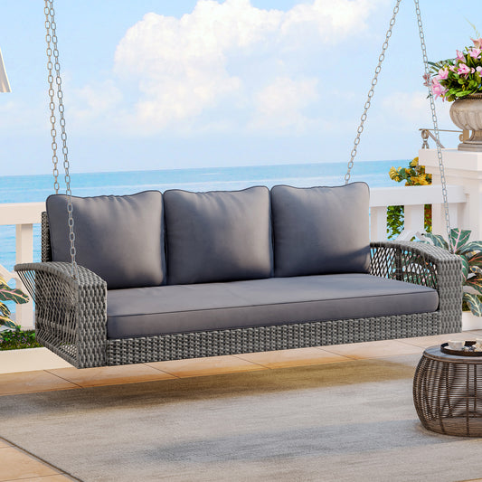 Outdoor Porch Swing 3-Person Seating with Cushions and Chains for Porch or Backyard