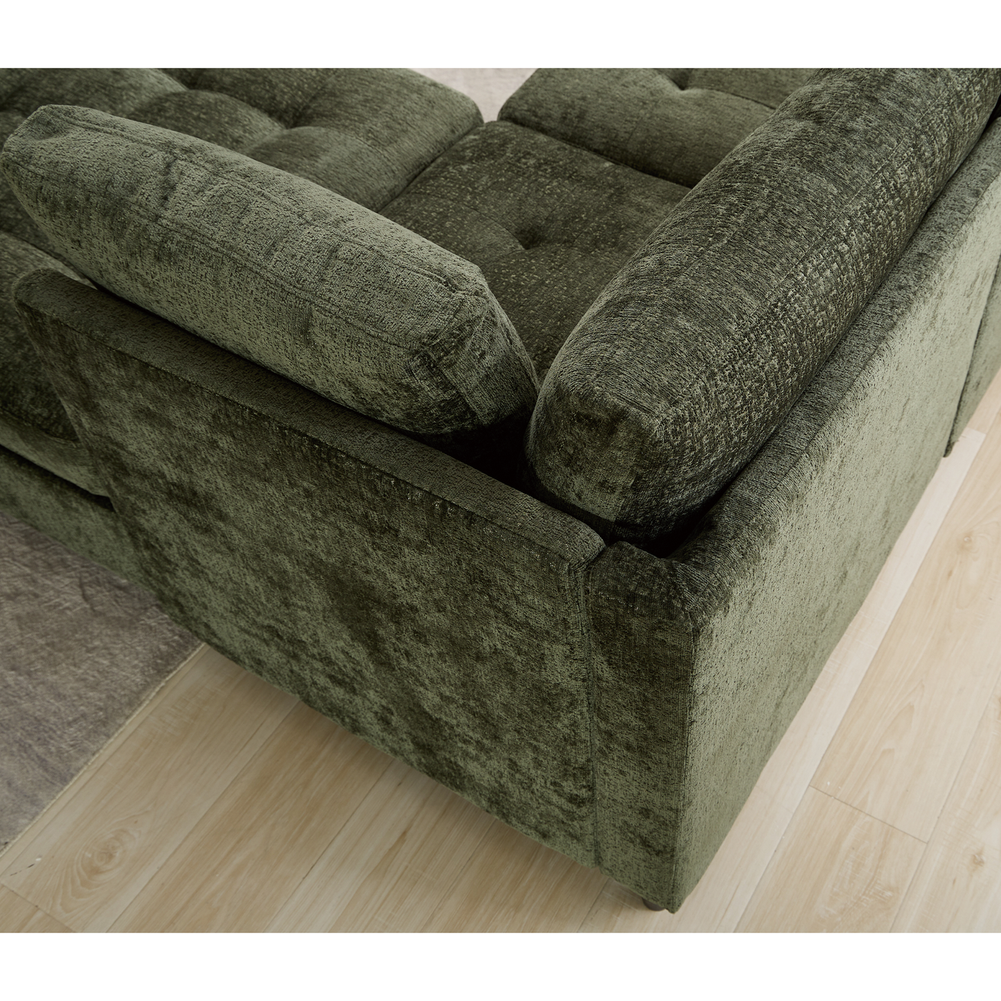 Modular Sectional Couch with Storage Ottoman, U Shaped Sofa, Storage Ottoman,Minimalist ,Convertible Modular Sofa,Chenille ,Upholstered,6 Seat,Living Room,   Green