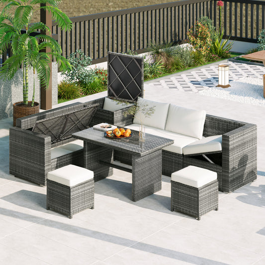 6-Piece Outdoor Sectional Sofa Set Rattan Beige with Adjustable Design for Patio, Garden, or Backyard