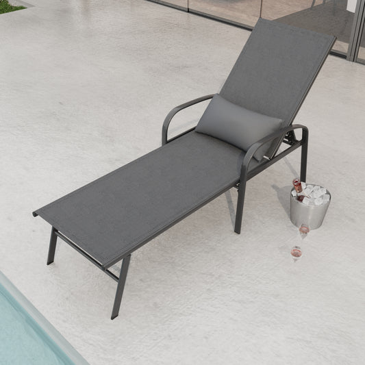 Outdoor Sun Lounger Steel Gray, Available in 1 Piece and 2 Pieces Set for Patio, Garden, or Backyard