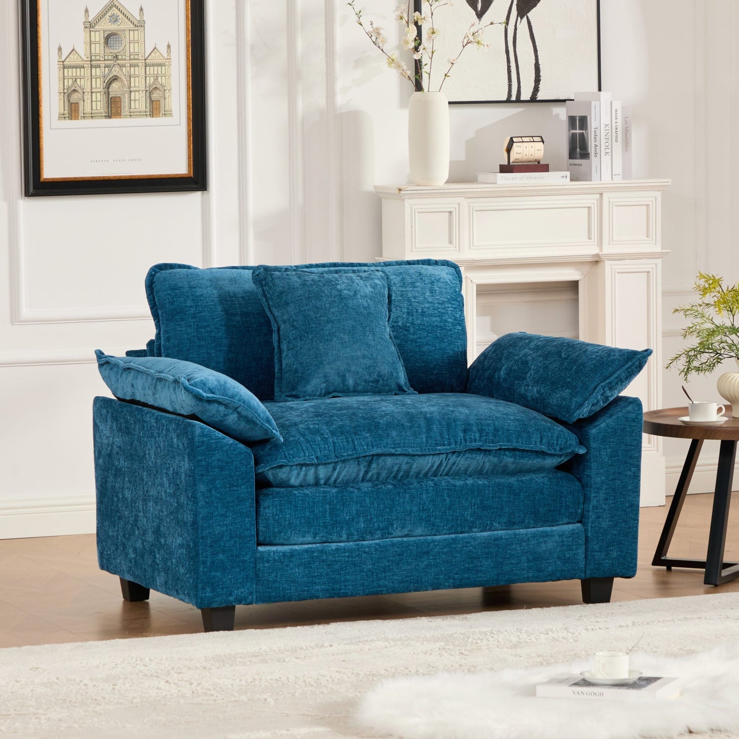 Modern Sectional Couch with Double Layer Upholstered Seat Cushion, Breathable Chenille Fabric (Ott