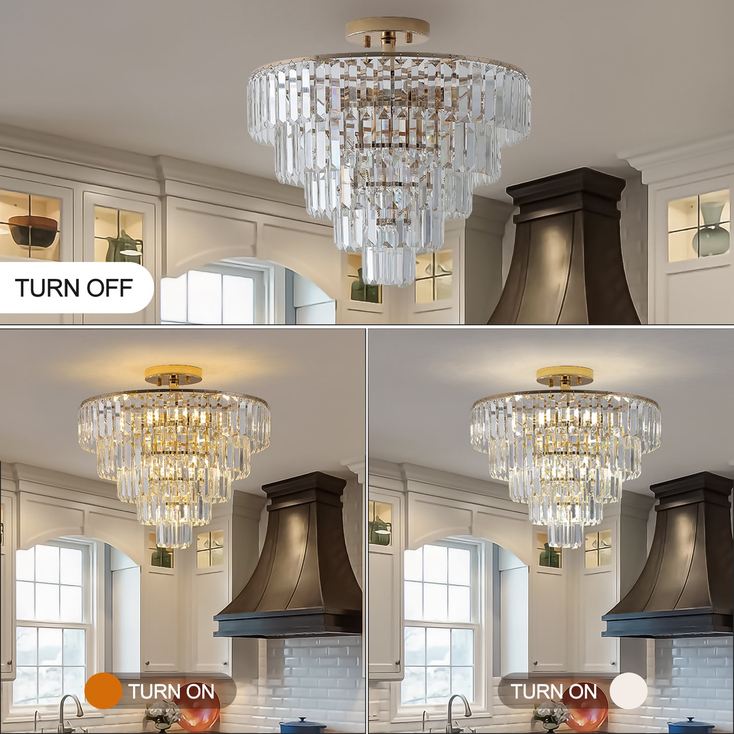 (Same as W1340102252/L5001) Gold Crystal Chandeliers,5-Tier Round Semi Flush Mount Chandelier Light Fixture,Large Contemporary Luxury Ceiling Lighting for Living Room Dining Room Bedroom Hallway