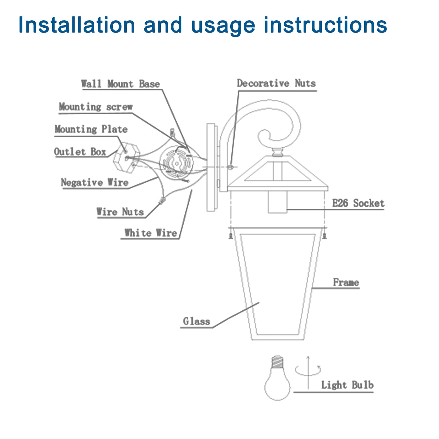 Modern Outdoor Waterproof Wall Lamp Supports multiple types of light bulbs 1 pack