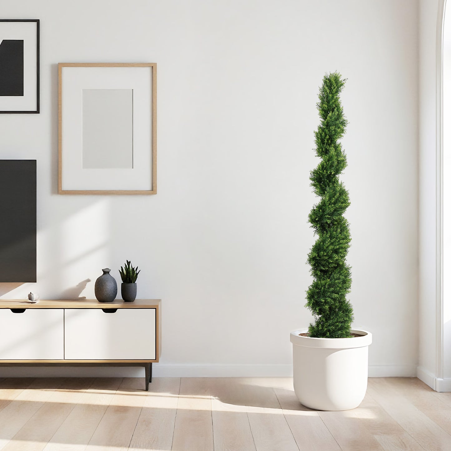 Artificial Two-Tone Spiral-Shaped Potted Evergreen Tree - Realistic Lifelike Faux Greenery