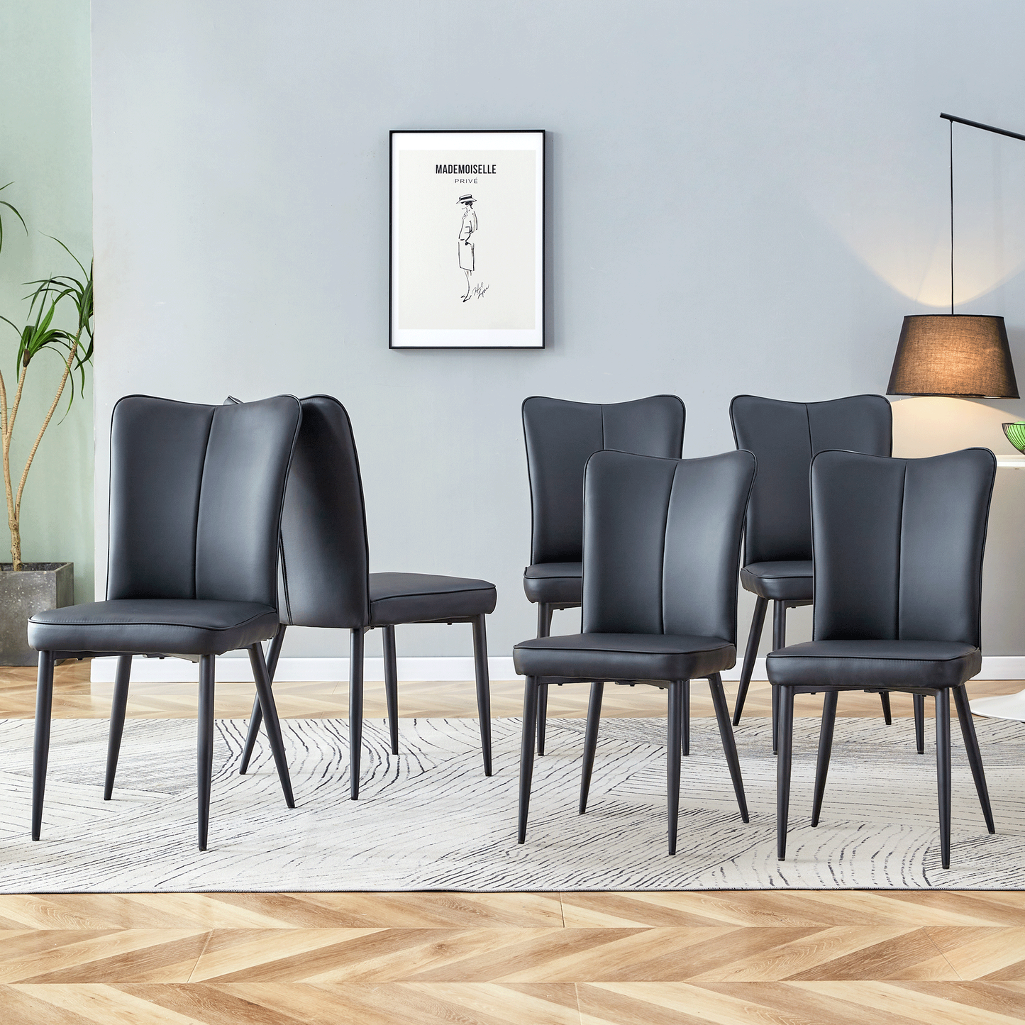 Modern PU Leather Dining Chair – Curved Upholstered Seat with Electroplated Metal Legs, Minimalist Kitchen Seating