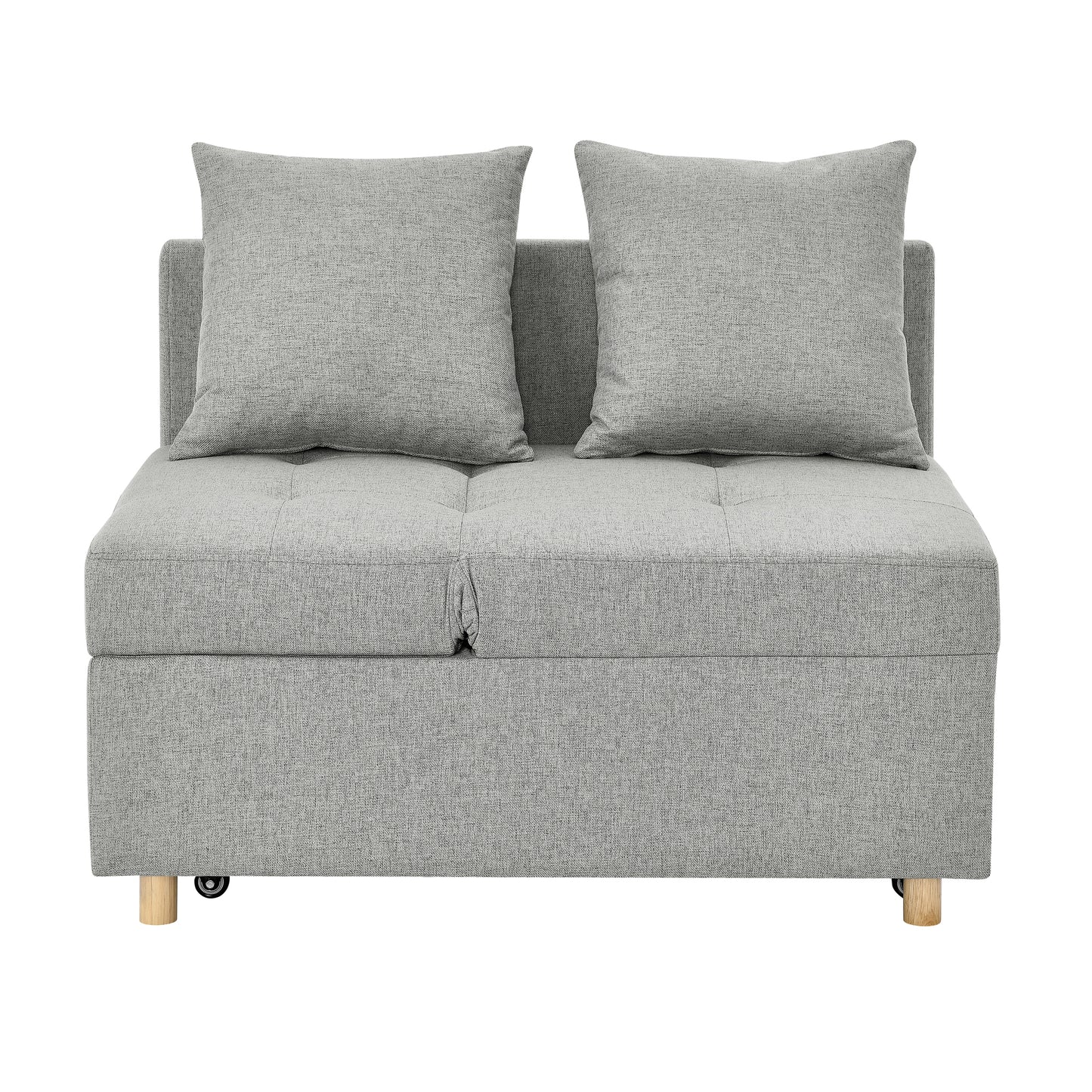 Convertible Sleeper Sofa Chair Adjustable Backrest Recliner with Pullout Sofa Bed with Wheels, Modern Linen Fabric for Living Room for Tight Spaces, Grey