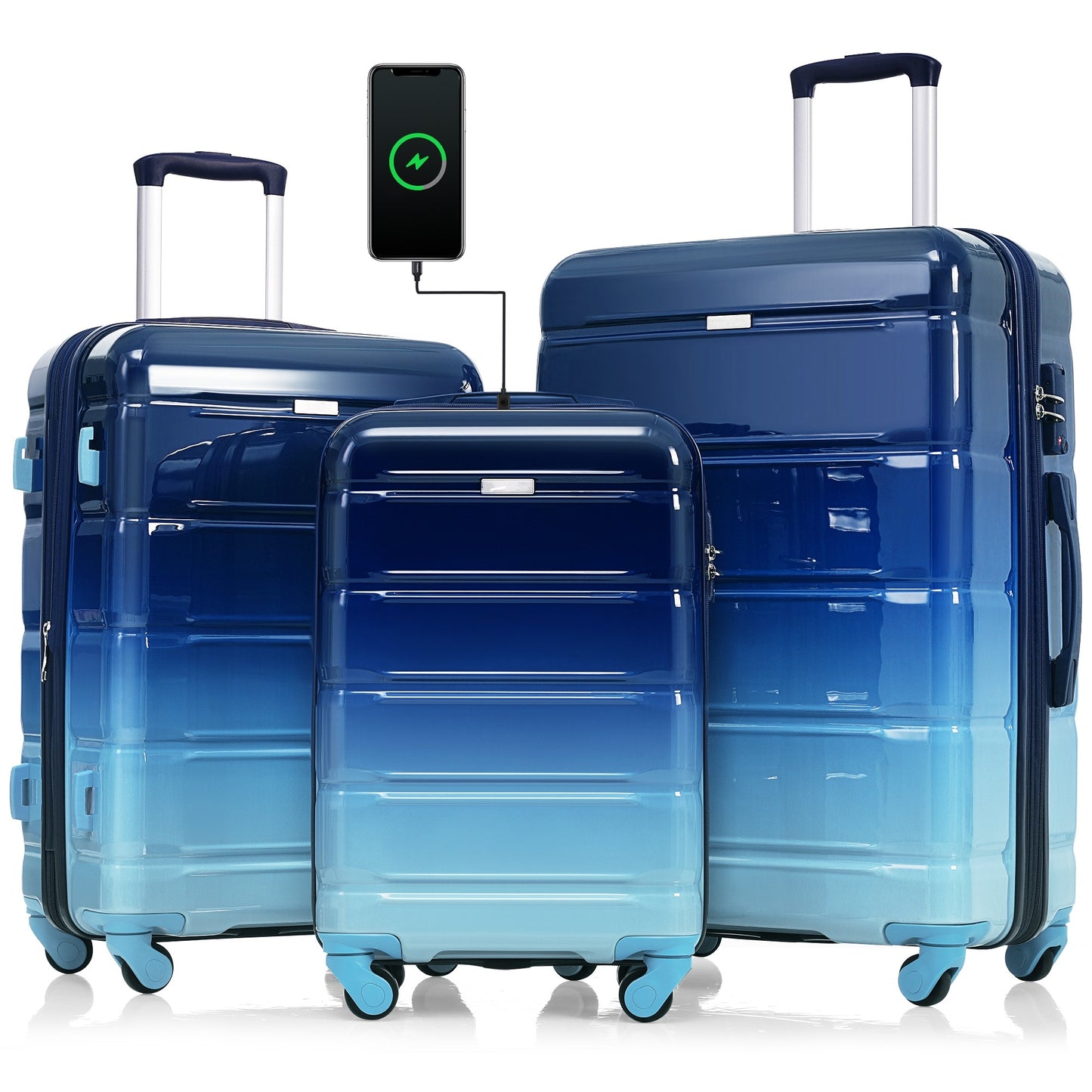 Luggage Set of 3, 20-inch with USB Port, Airline