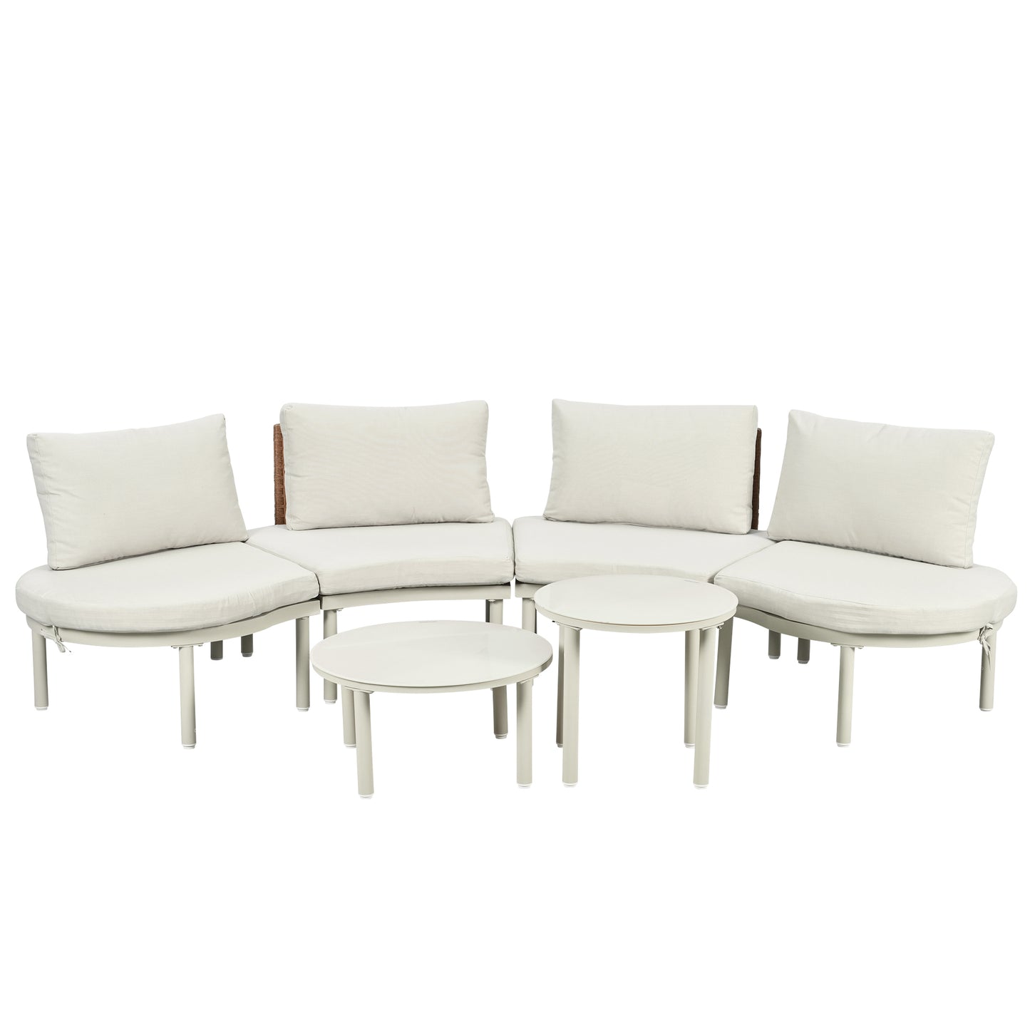 6-Piece Patio Sofa Furniture Set, Half Moon Outdoor Sectional Sofa with 2 High-Low Coffee Tables, PE Wicker Rattan, Temp