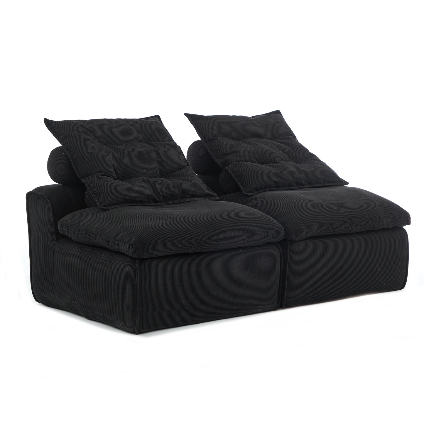 Modular Sofa,No Armrests,At will DIY,Soft Corduroy Fabric,Neck Pillow-Back Lounge Sofa Chair,Reading Nook, or Apartment Living, Lumbar Pillow,2 Seats,Upholstered,Black