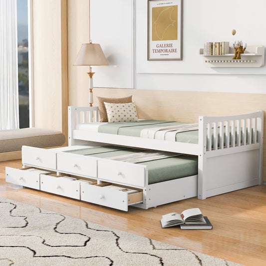 Daybed, Twin Size, Solid Wood with Trundle and Drawers for Bedroom or Living Room